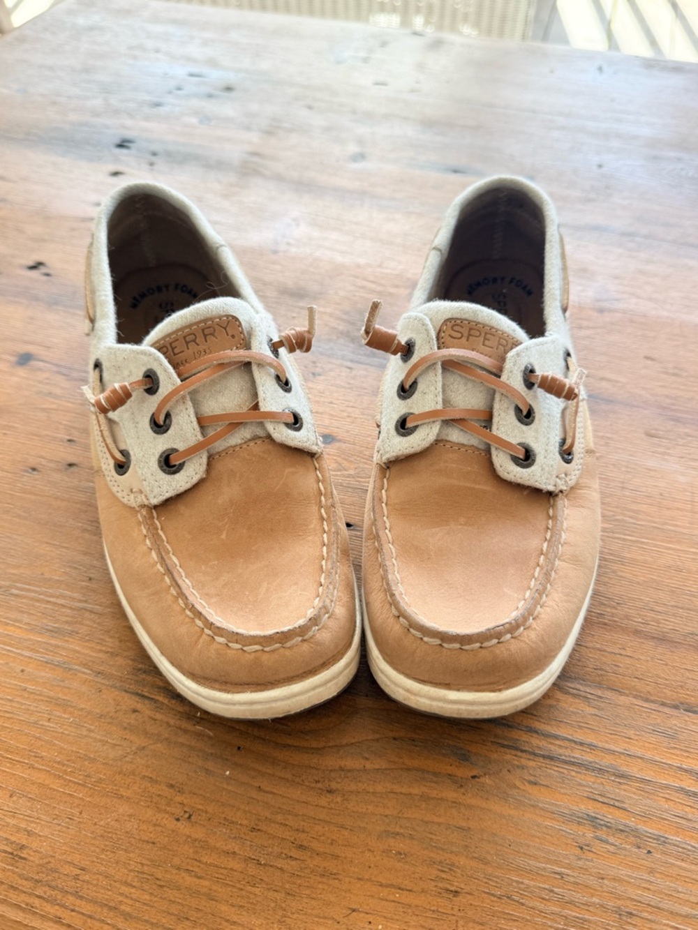 Sperry Top-Sider Women’s Boat Shoes Tan Leather Wool Blend Upper Size 8 - Picture 3 of 15